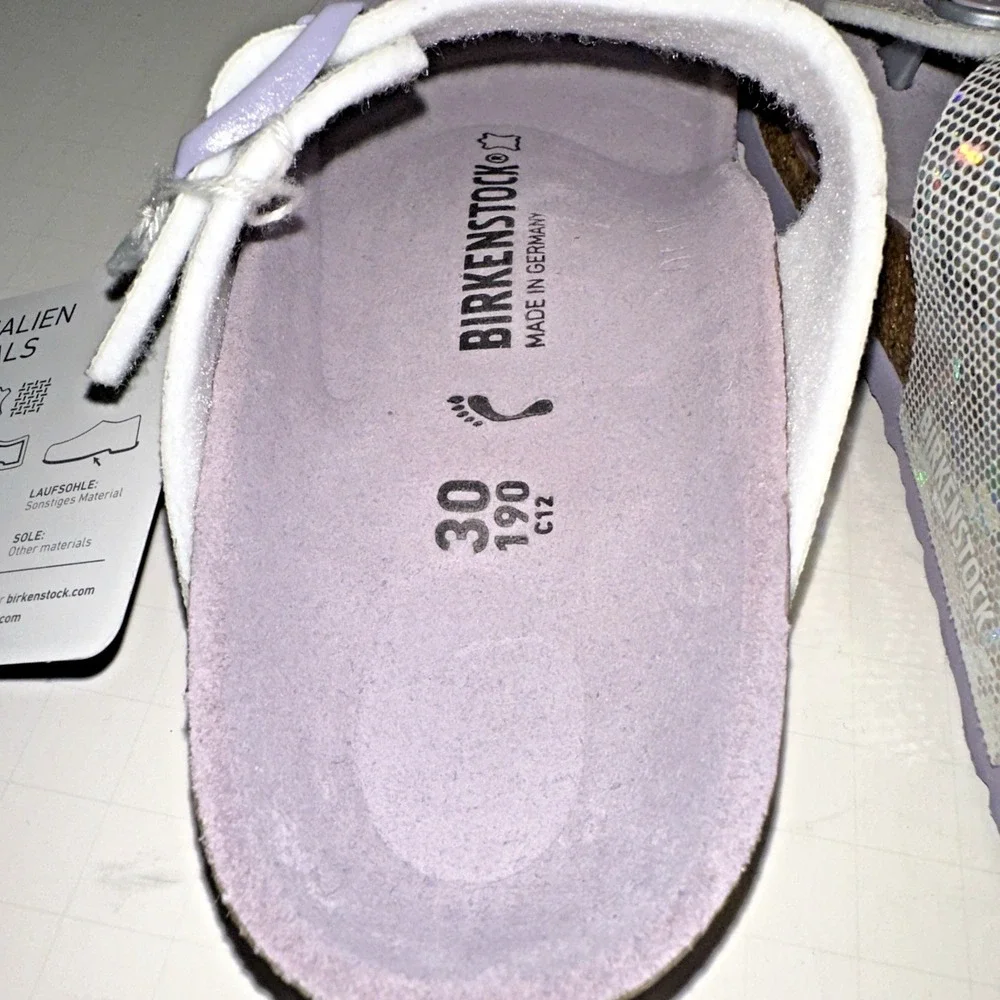 Birkenstock Kids Size EU 30 US K12 Narrow Gizeh Sandals Hologram Silver Lavender